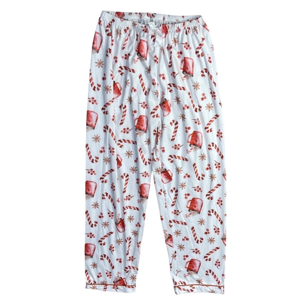 Pajama Pants Women's Size L Large Christmas Candy cane Hot Cocoa Red White